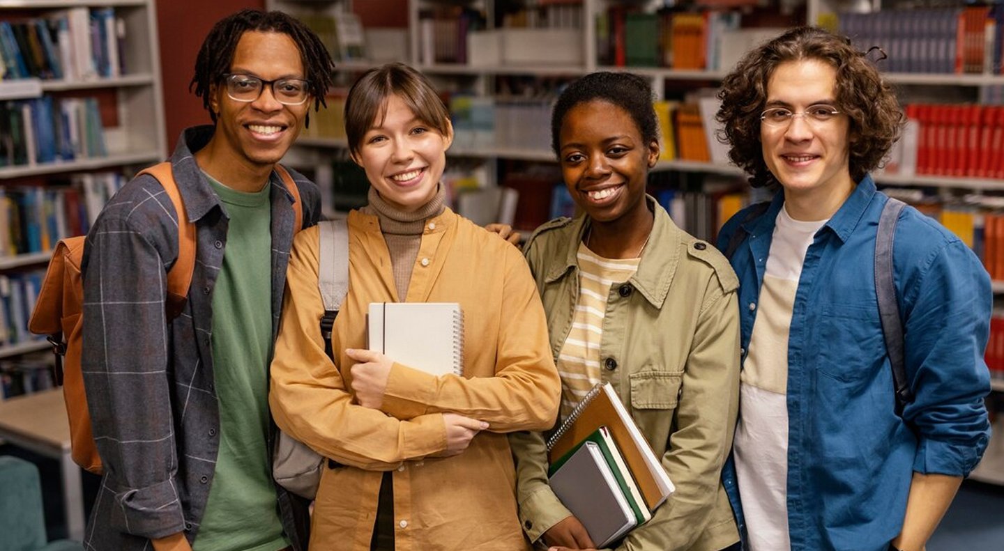 International students studying together