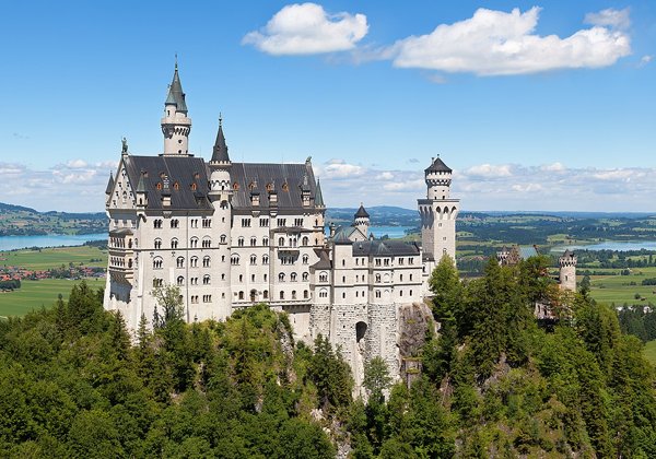 Neuschwanstein Castle above Bavarian Alps
