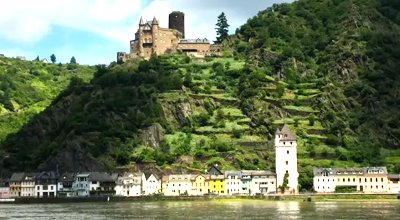 Rhine River with vineyards and castles