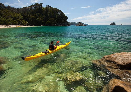Kayaking in a golden bay in Abel Tasman