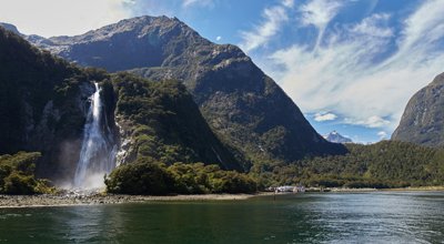 Milford Sound fjord and waterfalls
