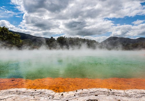 Rotorua geothermal terraces and steam